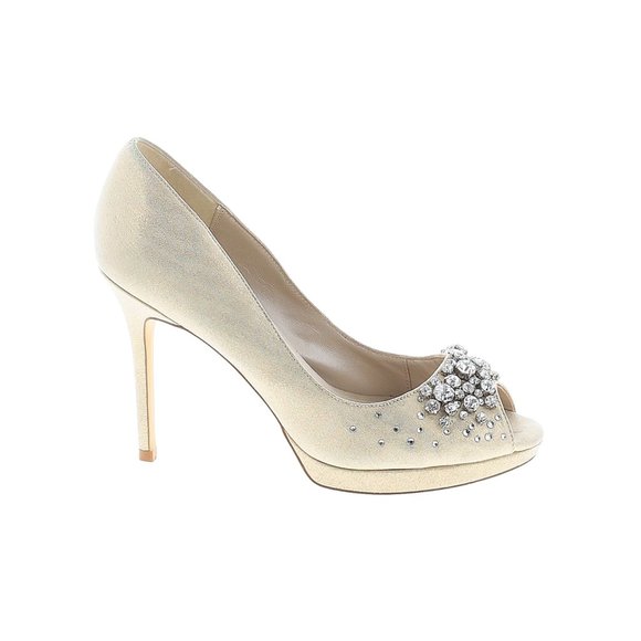 Karen Millen Peep Toe Crystal Metallic Pumps 39/8 - Picture 3 of 3